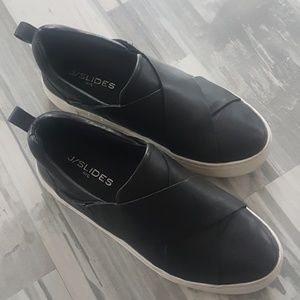 J/SLIDES black leather slipons size 7